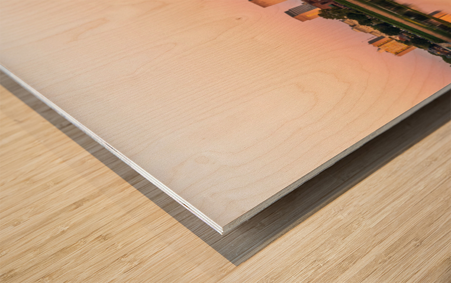 Sunset illuminates the city skyline of Harrisburg in Pennsylvani Wood print