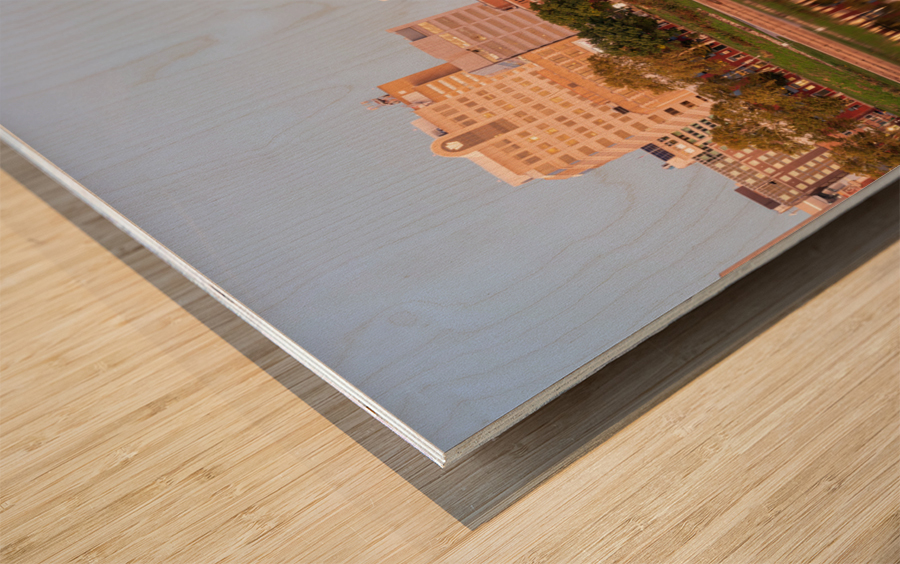 Reflections of Market Street bridge in the Susquehanna river Wood print