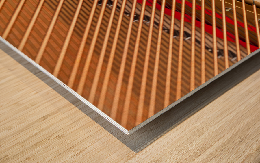 Interior of grand piano with strings Wood print