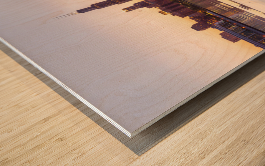 Sunset over city skyline Chicago from Observatory Wood print