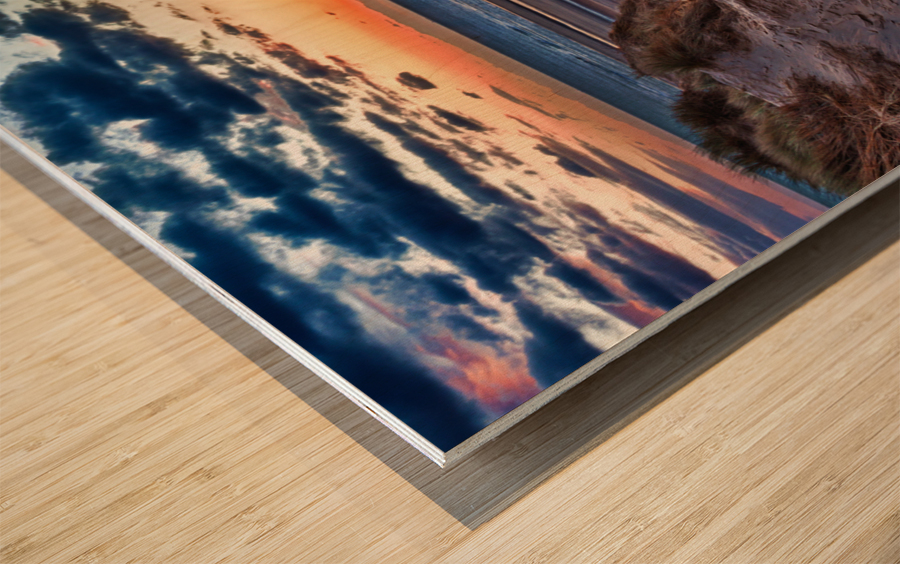 Sunset over Formby Beach through dunes Impression sur bois