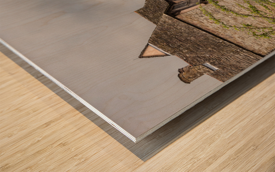 Stokesay Castle in Shropshire on cloudy day Impression sur bois