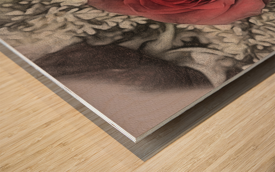 Color charcoal drawing of red rose bouquet Wood print