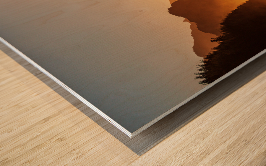 Misty sunset on Na Pali coastline Impression sur bois