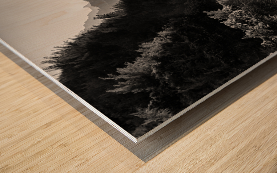 Misty sunset on Na Pali coastline Wood print