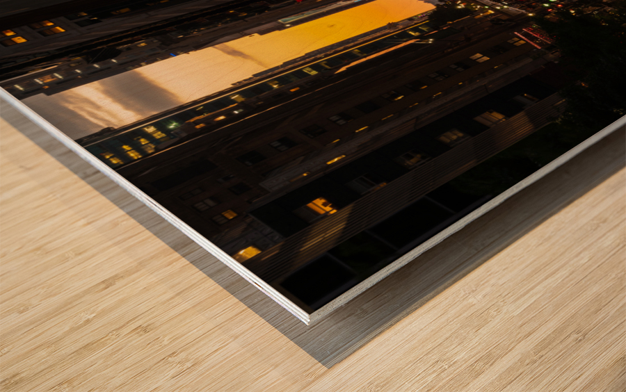 Traffic streams on 42nd street in NY after sunset Wood print