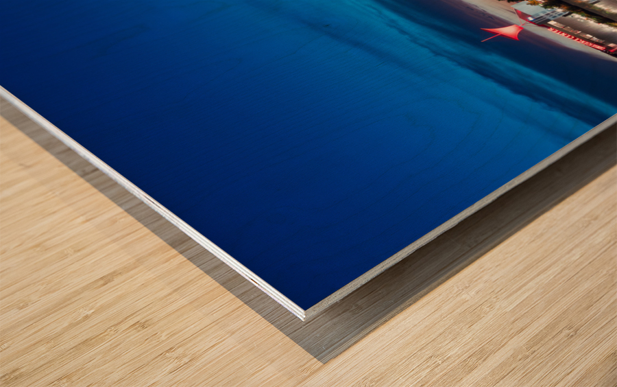 Heinz Field and Carnegie Science Center at night Wood print