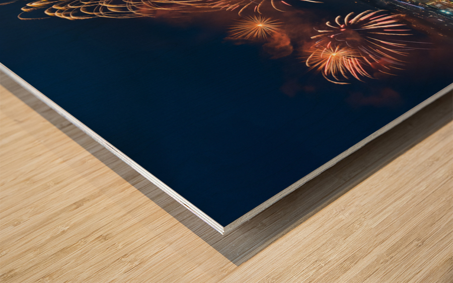 Fireworks over Pittsburgh for Independence Day Impression sur bois