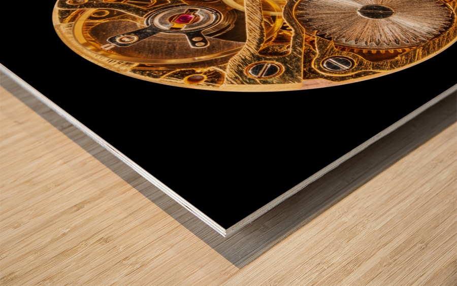 Interior of antique mechanical watch Wood print