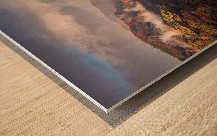 Dramatic rainbow over Waimea Canyon Wood print