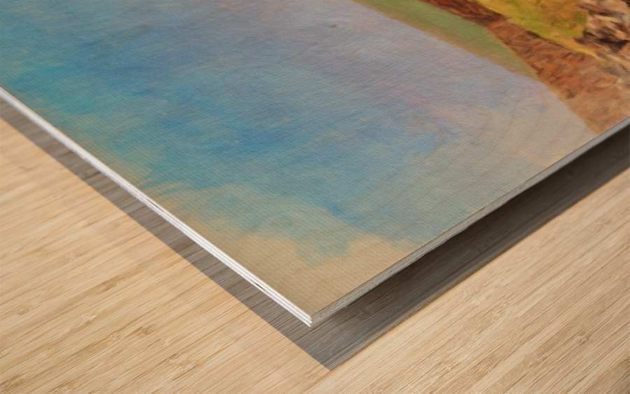 Oil painting of cobbled street in Colonia del Sacramento Wood print