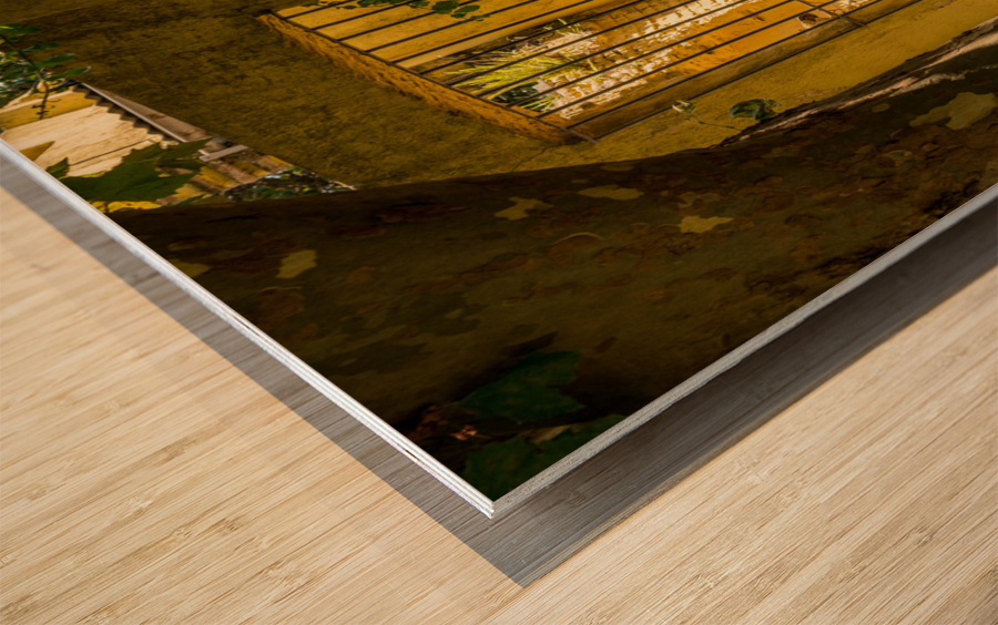 Window to courtyard of antique shop in Colonia del Sacramento Wood print
