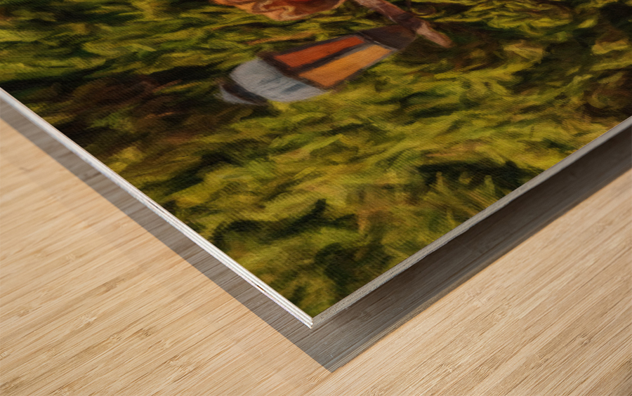 Oil painting of street lantern in Colonia del Sacramento Wood print