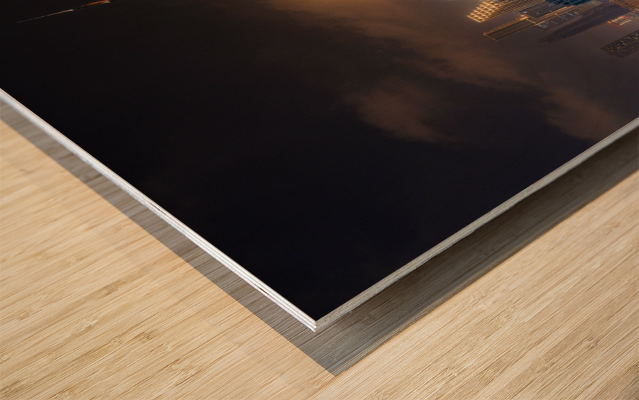 Offices and apartments of Dubai Business Bay with district behin Wood print