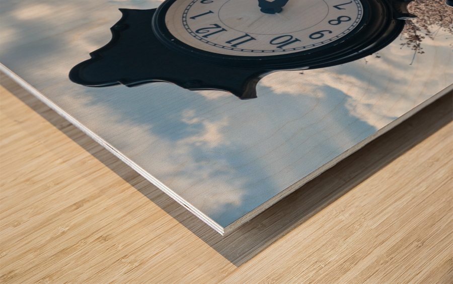 Old fashioned clock by the bike walking trail over Deckers Creek Wood print