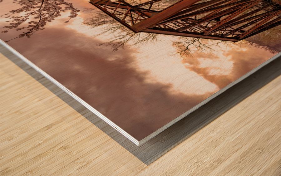 Steel girder bridge carries the bike walking trail over Deckers  Wood print