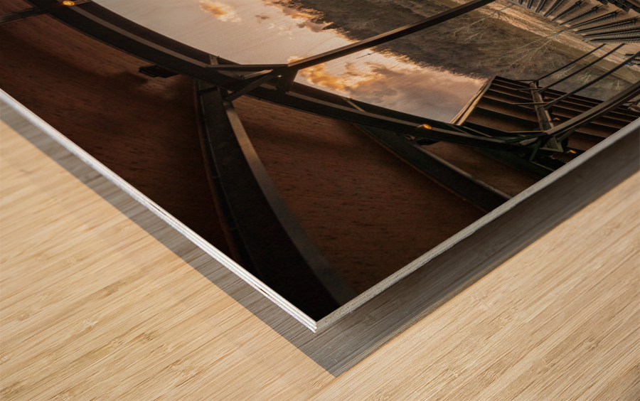 Fisheye lens view of Ruby Amphitheater in Morgantown WV Wood print