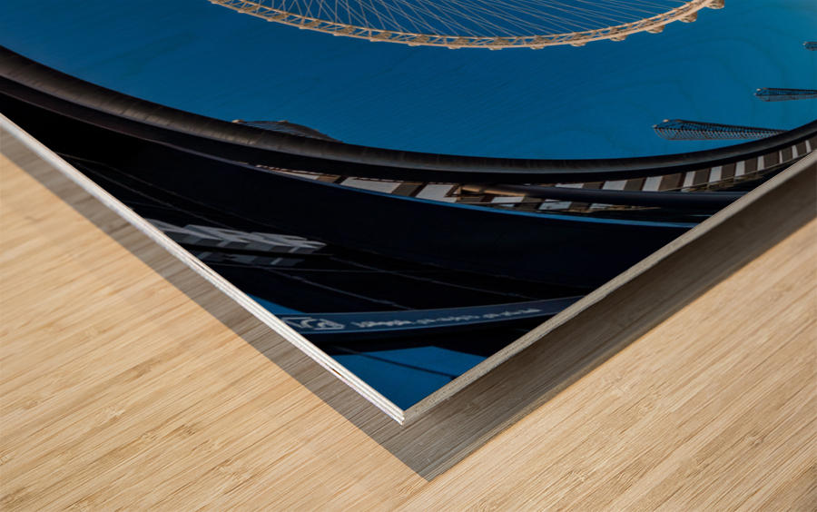 Fisheye view of Ain Dubai observation wheel on Bluewaters Island Wood print