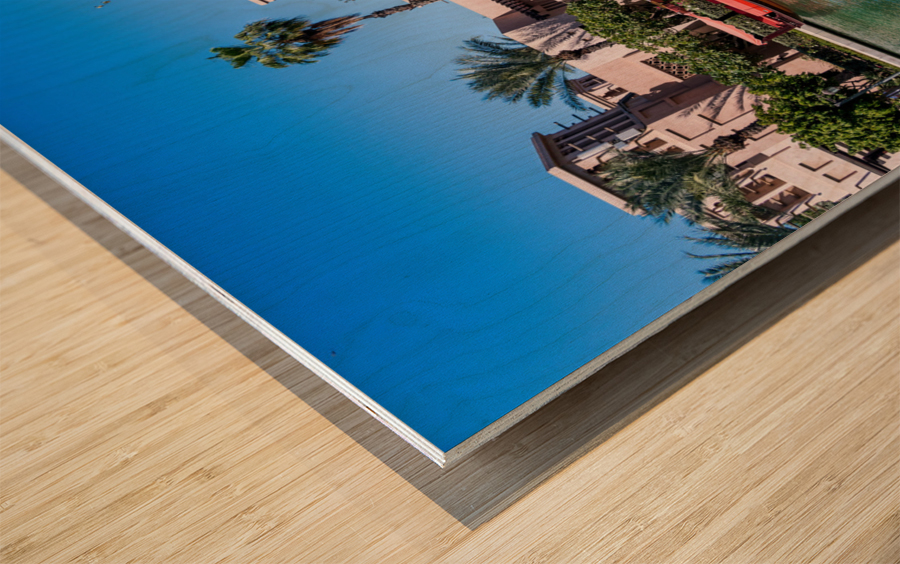 Artificial waterways around Souk Madinat Jumeirah in Dubai Wood print