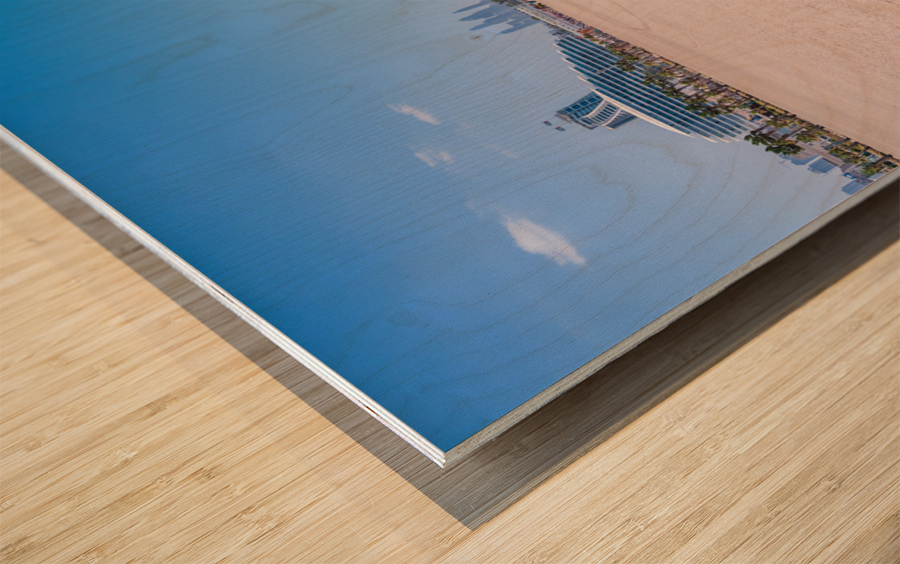 Iconic Burj al Arab behind newly constructed Marsa al Arab hotel Wood print