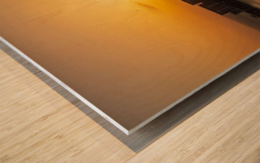 Sunset behind Ain Dubai observation wheel on Bluewaters Island Wood print