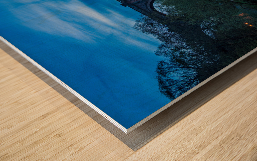 Old stone railway viaduct over River Nidd in Knaresborough Wood print