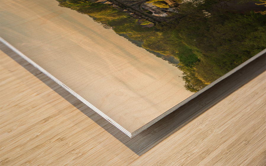 Old stone railway viaduct over River Nidd in Knaresborough Impression sur bois