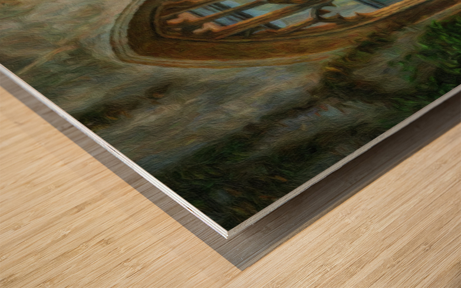 Oil painting of street light seen at St Dunstan church Wood print