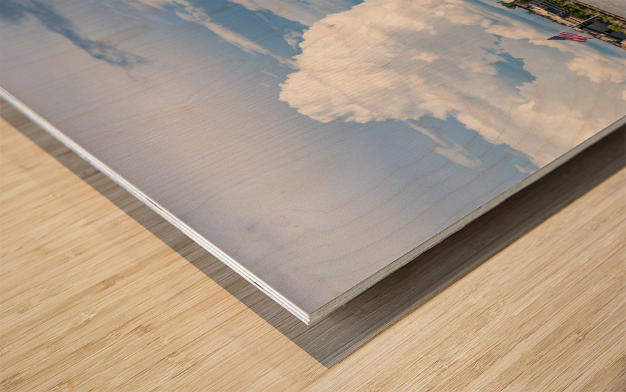 Dramatic clouds above National Harbor in Maryland near Washingto Wood print