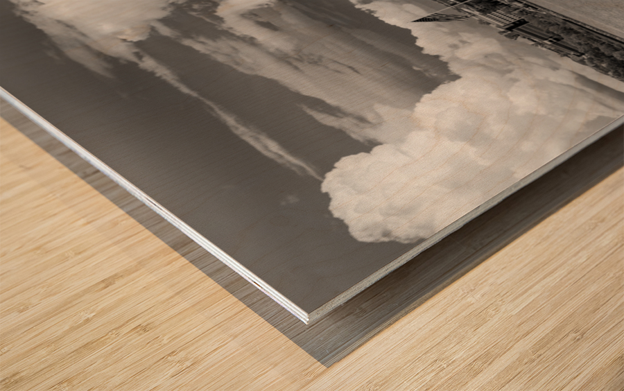 Dramatic monochrome panorama of National Harbor near Washington  Wood print