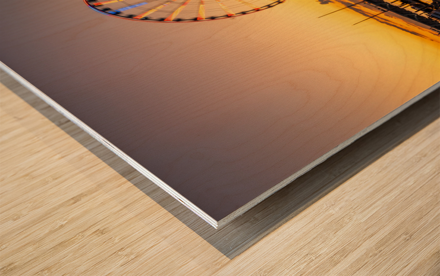 Ferris wheel at National Harbor at sunset Wood print