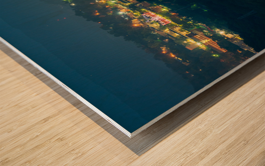 Lights twinkling in Morgantown at night Wood print