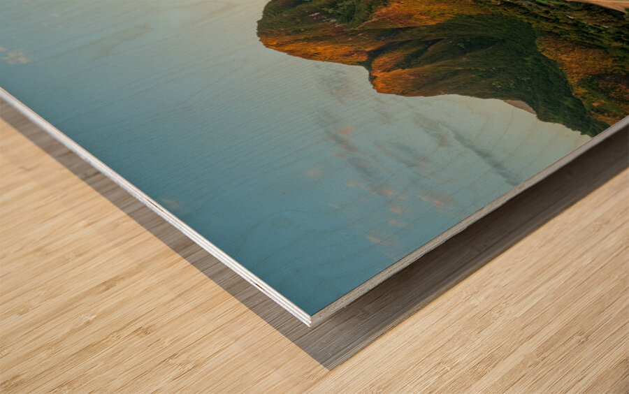 Aerial drone photo of Tunnels Beach at sunrise on Kauai in Hawaii Wood print