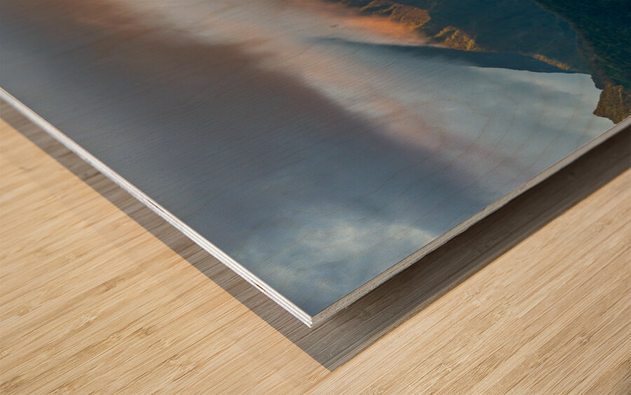 Sunset over the mountains of Hanalei Bay Wood print