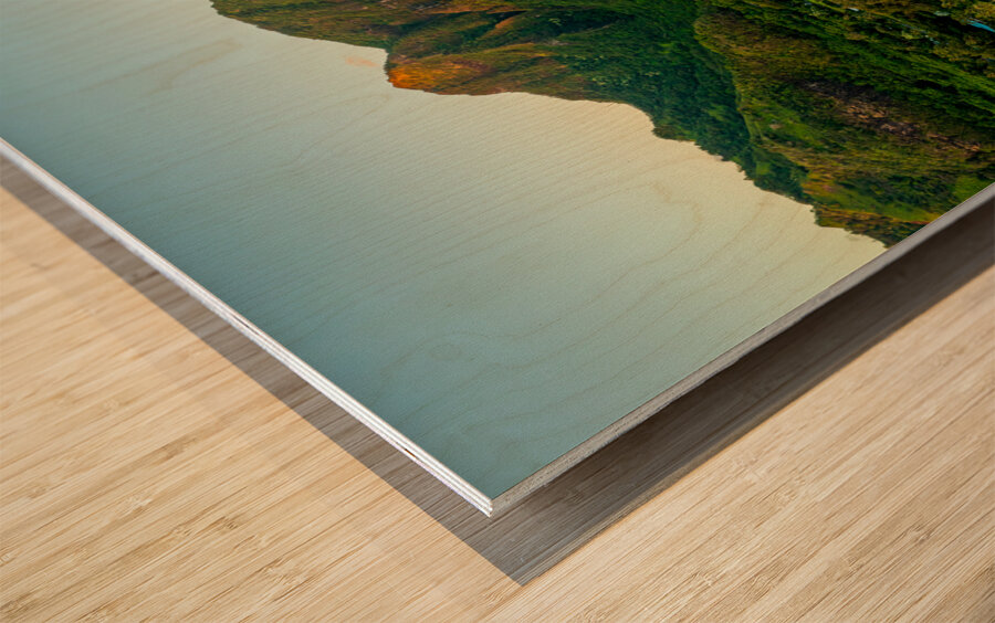 Sunrise aerial view of Tunnels Beach at dawn on Kauai in Hawaii Wood print