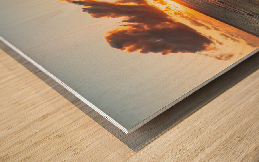 Wide panoramic view of sunrise over Tunnels Beach Kauai Hawaii Wood print