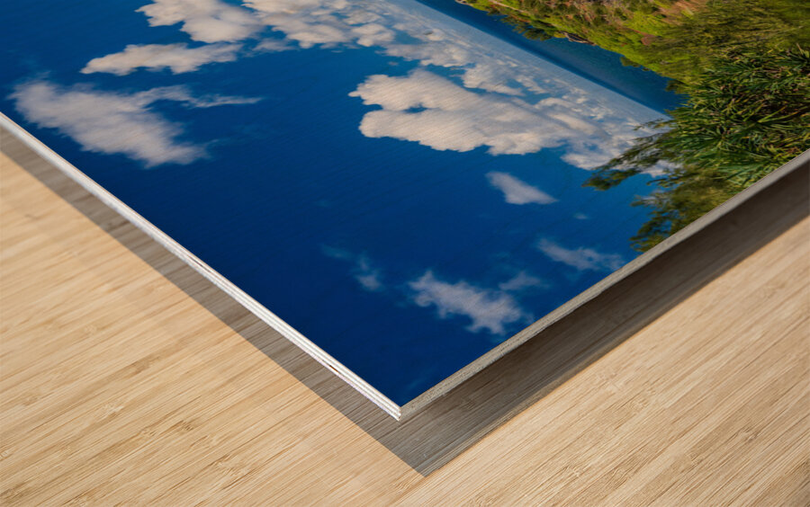 Kilauea lighthouse on headland against blue sky on Kauai Wood print