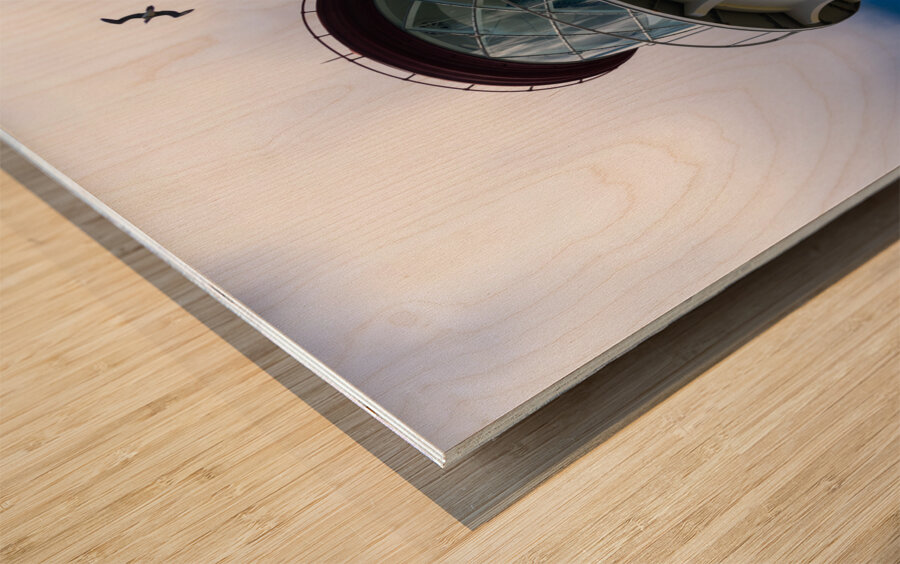 Detail of Kilauae lighthouse against blue sky on Kauai Wood print