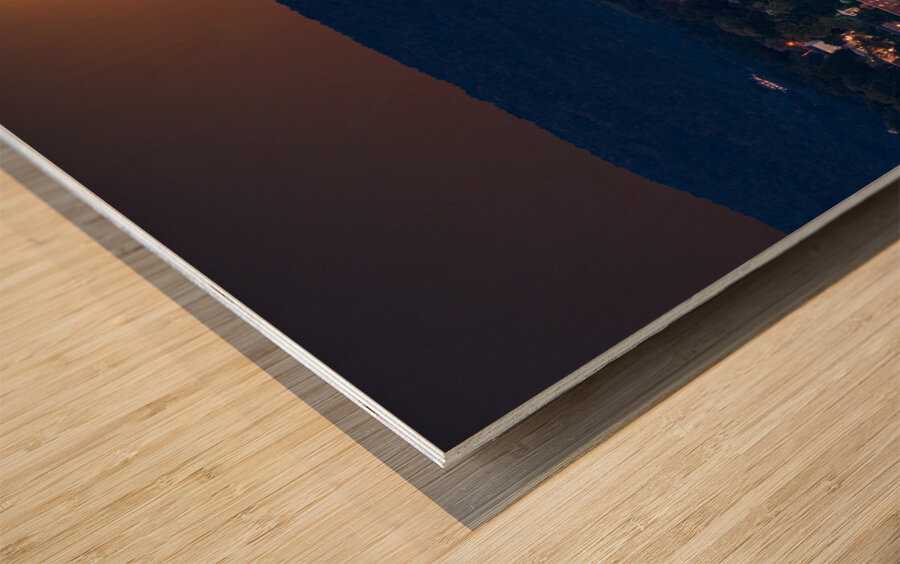 Supermoon rises in the sky above Morgantown in West Virginia Wood print