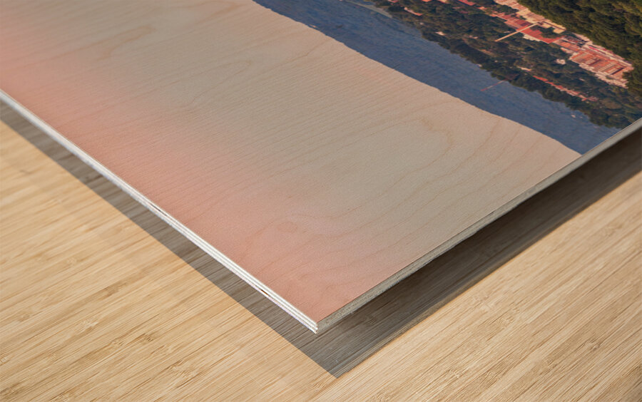 Sunset lights the sky above Morgantown in West Virginia Impression sur bois