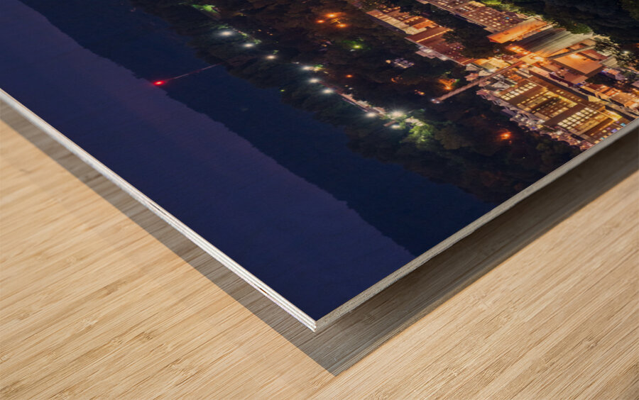 Downtown campus of West Virginia university at nightfall Wood print