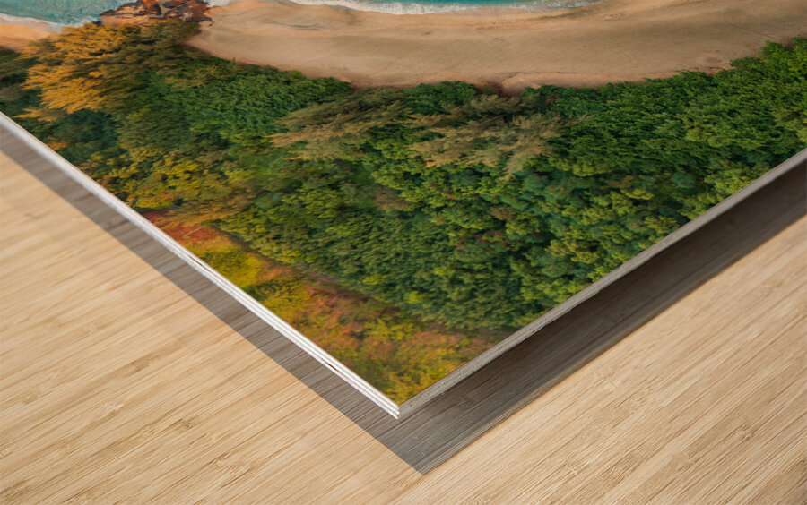 Top down view of rocks and waves on Lumahai beach Kauai Wood print