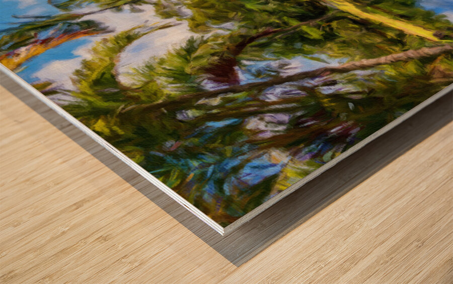 Oil painting of lagoon in the Na Aina Kai sculpture garden Wood print