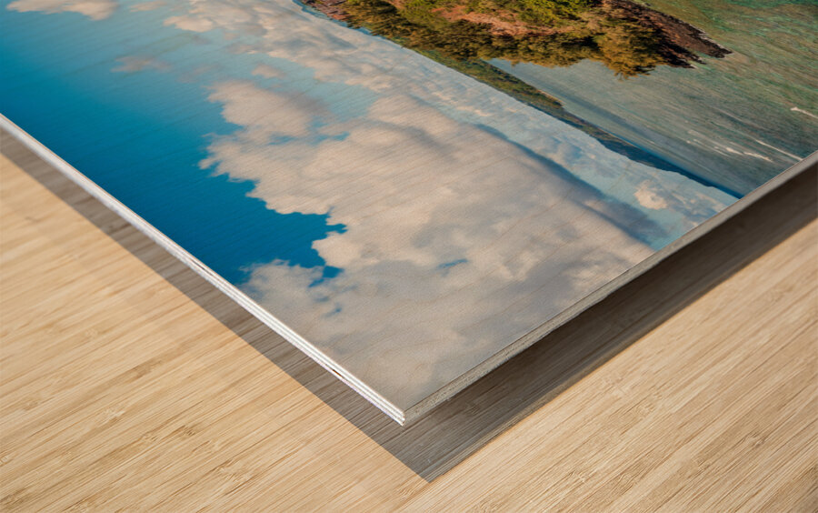 Overhead panorama view of Sealodge beach in Princeville on Kauai Wood print