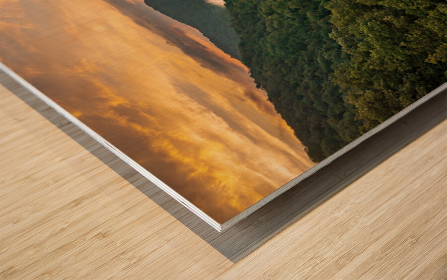 Mist swirling over Cheat River gorge at sunrise near Morgantown  Wood print