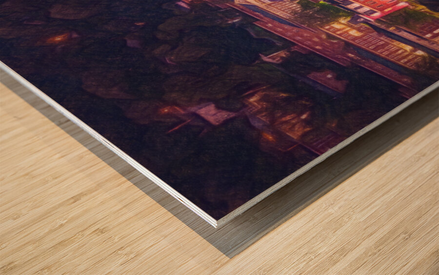 Pastel drawing campus of West Virginia university at night Impression sur bois