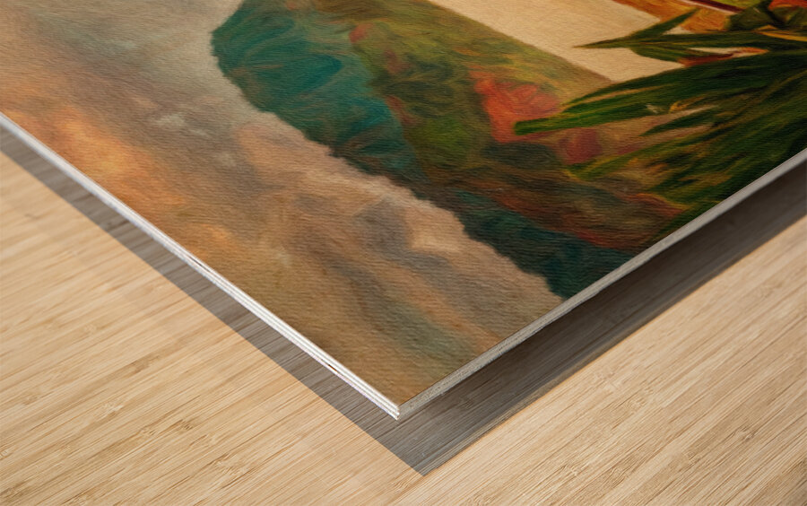 Painting of Hawaiian canoe by Hanalei Pier Impression sur bois