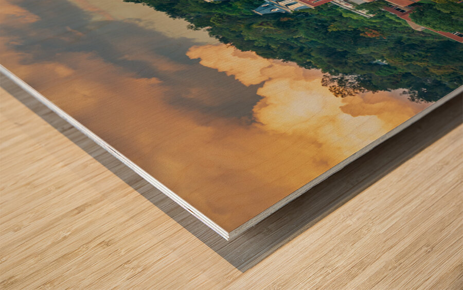 Brooks Hall and Woodburn Hall at dusk in Morgantown WV Wood print