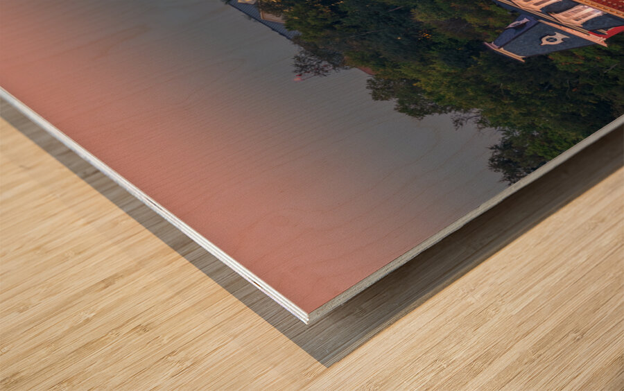 Moonrise over illuminated Woodburn Hall at WVU Morgantown Wood print