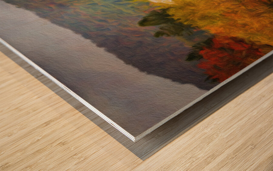 Painting of historic red barn nestled in fall colors in West Vir Wood print